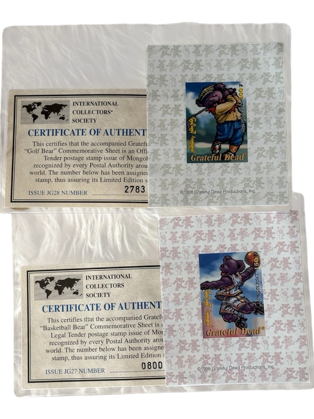 Grateful Dead Collector Stamp Set of 2 w CAO Jerry Garcia Sports Bears 1998